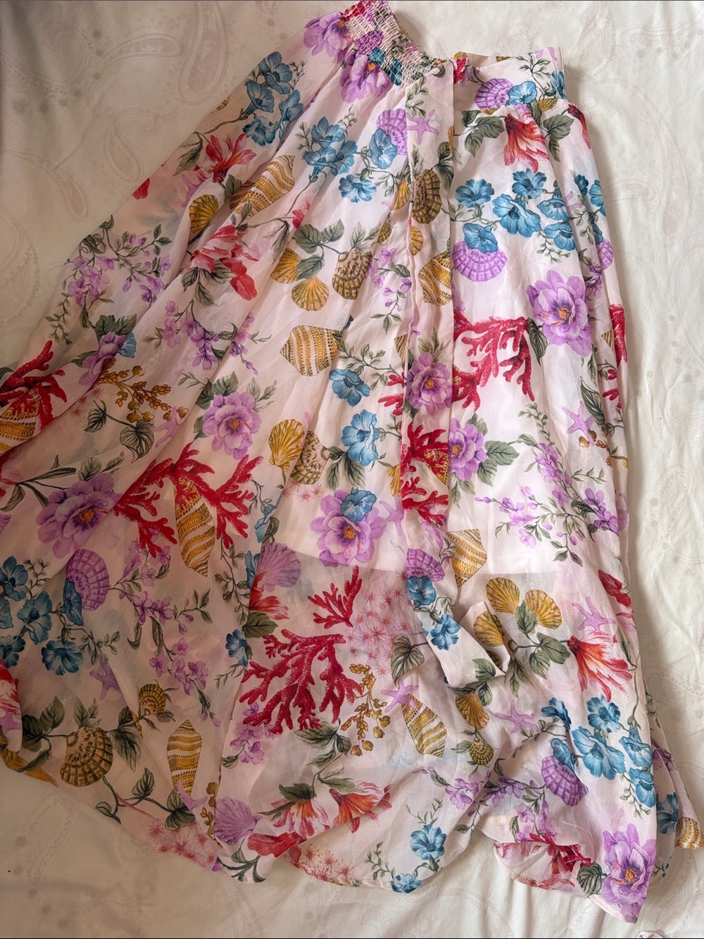 Floral Multicolor Maxi Skirt with Shell Print